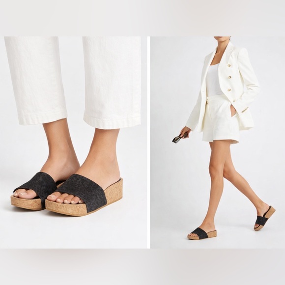 Veronica Beard Shoes - Veronica Beard Dresdyn Suede Cork Platform Slide Sandals in Black, Size 11